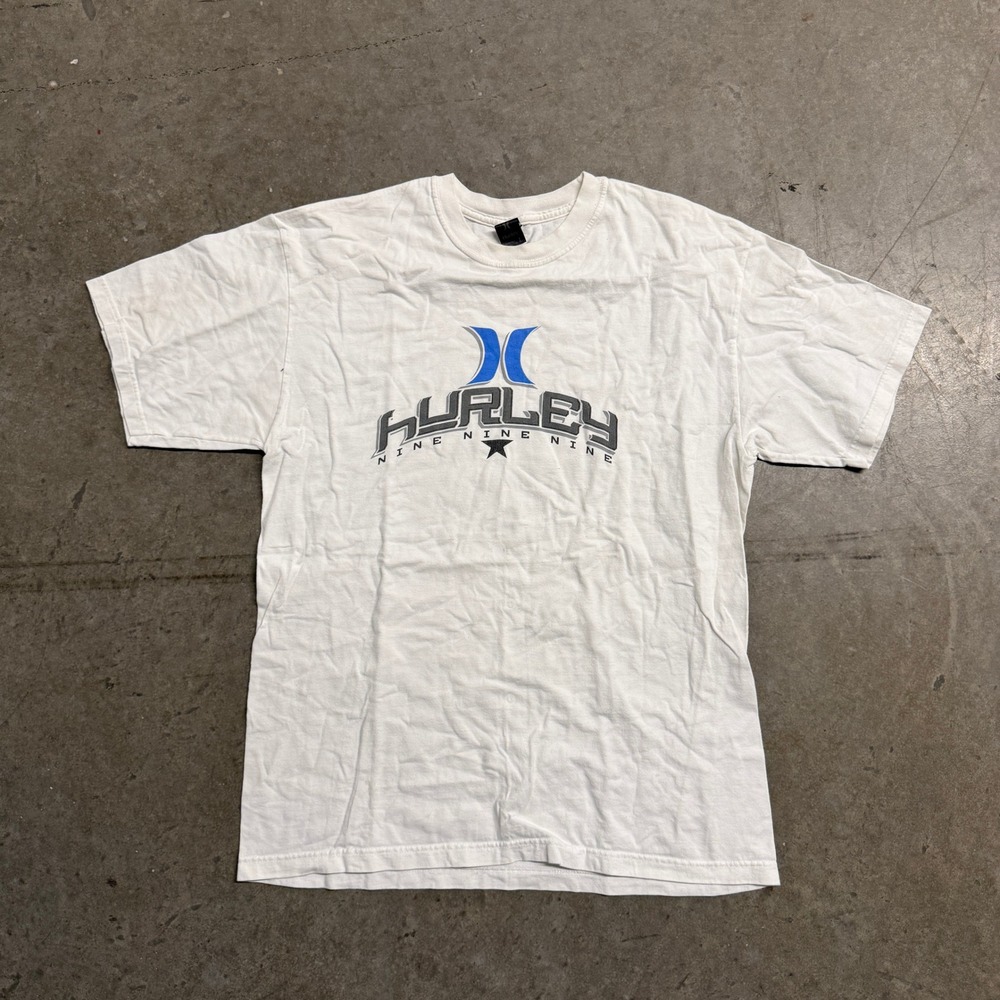 Hurley Mens Nine Nine Nine Graphic T-Shirt White Blue Logo Size Large